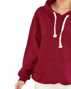 Sweat-shirt à capuche en molleton doux surdimensionné pour femme, couleur marron, chaud, décontracté, pour l'hiver, confortable, avec cordon de serrage et poche - Product Image 3