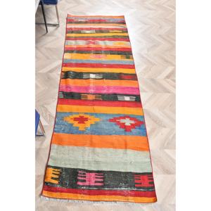 Vintage Kilim <b>Runner</b> Rug 2.5x7.2 ft (76x219 cm), Turkish <b>Red</b> Floral Rug - Product Image 1