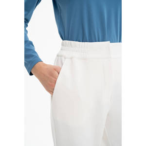 White High-<b>Waist</b> Wide Leg Knitted <b>Trousers</b> with <b>Elastic</b> Waistband - Product Image 5