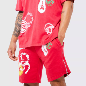 <b>Men's</b> Casual Style Summer Clothes 2-Piece Set <b>Short</b> Sleeve Tshirt & <b>Shorts</b> Printed Pattern Breathable Cotton - Product Image 5