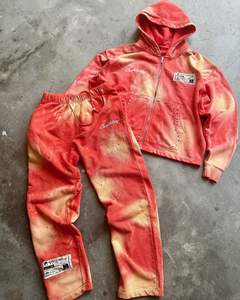 Vente en gros Ensemble évasé vintage à motif uni avec logo personnalisé pour hommes, sweat à capuche zippé et survêtement de jogging pour l'hiver - Product Image 1