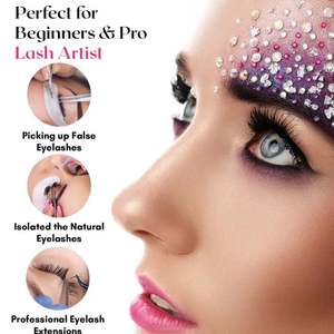 Pinces à épiler professionnelles en acier inoxydable de qualité supérieure, en forme de L, 3D, avec pointe en fibre pour extensions de cils, logo personnalisé - Product Image 3