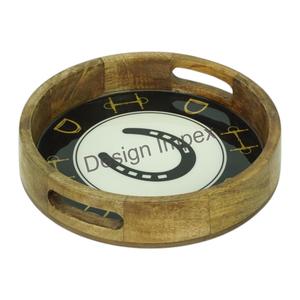 Plateau rond de service Petit grand ensemble de 2 plateaux écologiques Vente chaude Ensemble de plateaux équestres en bois émaillé fini émaillé - Product Image 3