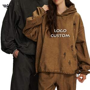 Sudadera con capucha desgastada a mano para mujer, superventas de 2025, diseño de punto de estilo callejero, Color personalizado, temporada de invierno, algodón - Product Image 3