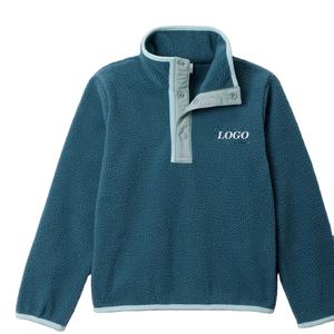 Solid Color Sweatshirt Fleece Material Button Closure Stand Collar Casual Wear Design With Customized Logo Design OEM Service - Product Image 1