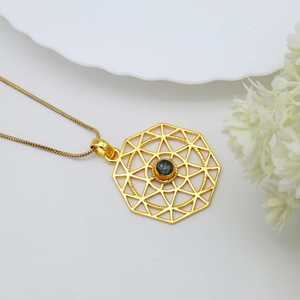 Exclusive Labradorite Necklace Geometric Brass Pendants For Men 18k Gold Plated Minimalist Shield Design For Wholesale/OEM/ODM - Product Image 3