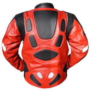 Chaqueta de motociclismo de piel de vaca auténtica negra/roja para hombre, chaqueta de moto de carreras de carretera con protecciones CE para hombre - Product Image 6
