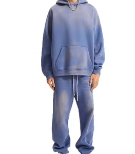 <b>Acid</b> Wash <b>Dropped</b> Shoulder Hoodie & Flared Pants Set Men's Vintage Heavyweight <b>Acid</b> Wash Oversized <b>Acid</b> Wash Tracksuit - Product Image 4