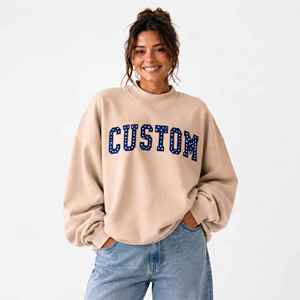 Custom Logo Ribbed Oversized Mockneck Pullover Corded <b>Jumper</b> Women Fleece Cotton Comfort Embroidered Mock Neck Sweatshirt - Product Image 1