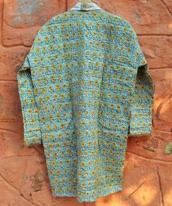 สีเขียวดอกไม้พิมพ์อินเดียมือพิมพ์ผ้าฝ้ายแจ็คเก็ตผู้หญิงใหม่เทศกาลเสื้อแฟชั่นผ้าทํามือQuit Jacket Kantha Beach - Product Image 4