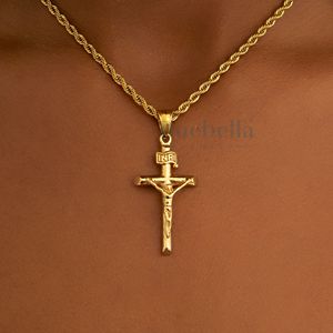 Jésus plaqué or 18 carats 925 argent Sterling chrétien déclaration religieuse croix pendentif catholique Crucifix collier pour femmes - Product Image 1