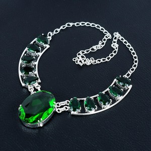 925 <b>Sterling</b> <b>Silver</b> Trendy Rhodium Plating Necklace Green Peridot Stone Beautiful Christian Link Chain for Anniversary Religious - Product Image 3