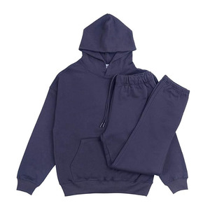 100% français éponge coton coupe ajustée à capuche pantalons de survêtement ensemble pull survêtement survêtement pour hommes haute rue Style - Product Image 1
