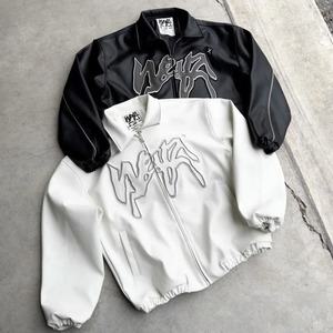 Chaqueta de cuero con patrón de letras Hombres Mujeres Bordado Casual Streetwear Hip Hop Harajuku Moda Abrigos de manga larga - Product Image 3