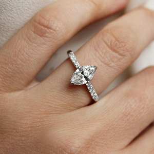 Anillo de compromiso de diamante de corte Marquesa de 10x5mm | Anillo de Boda nupcial con banda de pavé solitario | Anillo chapado en oro de 18 quilates de plata esterlina - Product Image 3