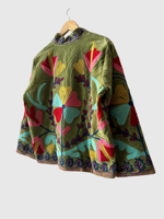 Veste en coton brodée de fleurs, col montant, manches chauve-souris, grande taille, vêtements de printemps pour femmes