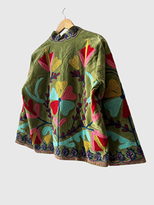 Floral Embroidered Cotton Jacket Stand Collar Batwing Sleeve Plus Size Women'<b>s</b> Spring Wear - Product Image 3