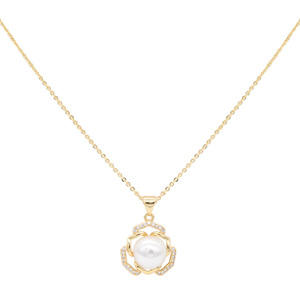 Elegante collana con pendente in finta perla placcata oro e catena a serpente con pietre CZ per donna, da indossare tutti i giorni - Product Image 3