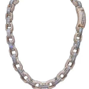 Cadena de diamante Moissanite de eslabones cubanos de 18mm personalizada, Plata de Ley 925 de alta calidad con acabado en oro rosa - Product Image 3