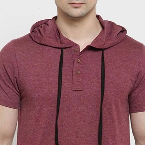 เสื้อยืดแขนสั้นมีฮู้ดผู้ชาย สีพื้น ผ้าฝ้าย สวมใส่สบายๆ ในฤดูร้อน ทรงปกติ ผ้าถัก ระบายอากาศได้ดี - Product Image 5