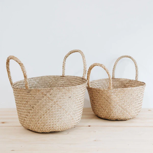 Wholesale Handwoven <b>Seagrass</b> Floor <b>Basket</b> with Handles Artisan Made in Vietnam for Storing Toys Books Magazines - Product Image 1