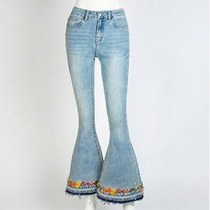 Pantalones Vaqueros Acampanados de Mezclilla para Mujer al por Mayor OEM, Cintura Alta, Transpirables, Cómodos, con Logotipo Personalizado, Moda Urbana, Jeans para Mujer - Product Image 1