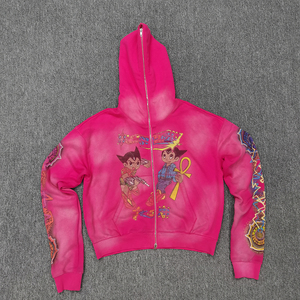 เสื้อฮู้ดดี้ทรงบ็อกซี่แบบซิปเต็มตัว พิมพ์ลาย DTG คุณภาพสูง สไตล์สเปรย์ฟอกสี ทรงโอเวอร์ไซส์ สำหรับผู้ชาย - Product Image 3