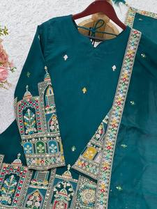 Trendy Pure Chinon Silk set with <b>sequin</b> thread embroidery plain cotton bottom and matching dupatta for festive ethnic fashion - Product Image 5