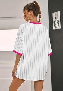 Women Oversized Striped American <b>Football</b> Jersey Streetwear V Neck Short Sleeve <b>Pink</b> Custom Number 79 Loose Fit Summer <b>Top</b> - Product Image 3