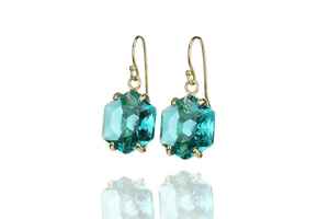 ต่างหูพลอยทัวร์มาลีนสีฟ้ารูปหกเหลี่ยมแบบห้อยต่างหูอัญมณีแบบห้อยสีทองต่างหูแบบห้อยสำหรับงานวันเกิด - Product Image 2