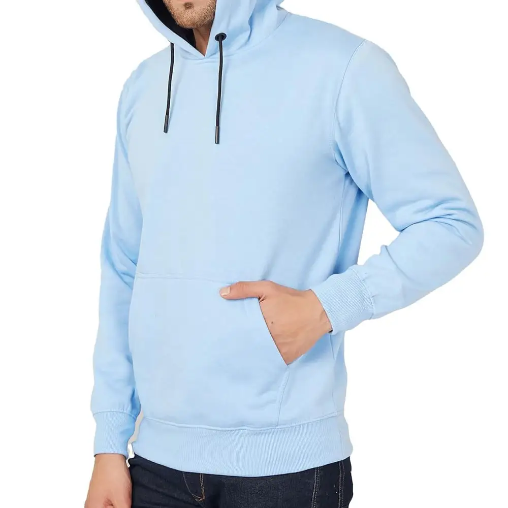 Sudaderas con capucha de lana con capucha suelta gruesa de color azul claro tela de algodón moda logotipo personalizado sudaderas con capucha lisas