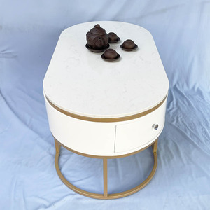 Modern Oval <b>Coffee</b> <b>Table</b> with Stone Top and Gold-Painted Frame Durable Living Room Furniture with Movable Drawers TT68177 - Product Image 6