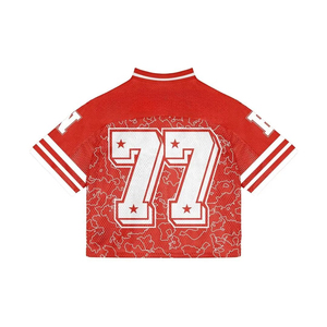 Maillot de football américain pour homme en maille respirante 100% polyester rouge personnalisé en gros, séchage rapide, évacuation de l'humidité, taille plus - Product Image 2