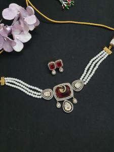 <b>Ruby</b> Red Stone Kundan Choker <b>Necklace</b> <b>Ruby</b> Diamond Jewelry Set Bollywood Inspired Designer <b>Necklace</b> Royal Wedding Jewelry - Product Image 4
