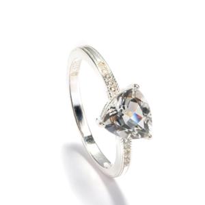 Anillo de Platino con Turquesa Corte Princesa y Topacio Blanco Corte Esmeralda con Cuarzo Óptico Bahía de 1.56 Quilates - Product Image 1