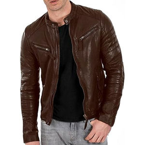 Haute qualité nouvelle mode veste en cuir noir rétro moto décontracté tout match veste en cuir avec poche avant zippée pour hommes - Product Image 1