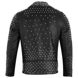 Veste en cuir de vachette de style punk unisexe, argentée, faite à la main, avec revêtement, mode motard, printemps, service OEM - Product Image 2