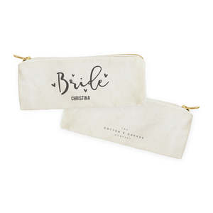 Bride Personalized Zipper Closure Cotton Canvas Pencil <b>Case</b> and Travel <b>Makeup</b> Organizer Bag Letter Pattern Cosmetic Pouch - Product Image 2