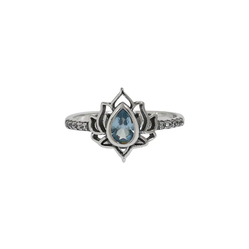 S925 sterling silver lotus ring for women simple fashion internet celebrity tail ring little finger inlaid with zircon ring