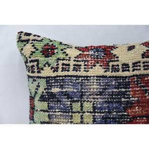 Coussin décoratif tissé multicolore vintage en laine Kantha brodée, écologique, antidérapant, amovible et lavable, 16x16 pouces - Product Image 2