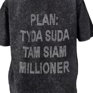 Camisetas al por mayor personalizadas para hombre, de algodón grueso, estampadas, vintage, con lavado ácido, con pedrería y diamantes de imitación, de corte holgado y corto - Product Image 3