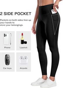 Lot de 6 pantalons de yoga doux à taille haute pour femmes Leggings d'entraînement avec logo de contrôle du ventre sur le devant Motif solide avec poches pratiques - Product Image 2