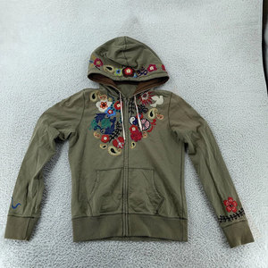 Sweat à capuche d'hiver bohème brodé style vintage, floral et patchwork, fermeture éclair, broderie lourde sur le devant, pour femmes - Product Image 1