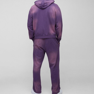 Ensemble survêtement pour homme, sweat à capuche oversize respirant d'hiver, lavage vintage, fermeture éclair, pantalon large, en violet délavé - Product Image 2