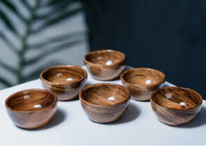 Petit bol de service classique ensemble de 6 pièces pour la maison hôtel et restaurant ustensiles de cuisine couleur marron forme ronde bols en bois - Product Image 3