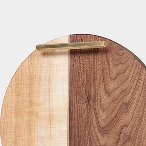 Modern Round Wooden Serving Tray With Two Tone Natural Wood Design Brass Handles Decorative Platter For Home Hotel <b>Gift</b> Use - Product Image 3