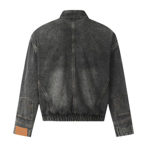 แจ็กเก็ตยีนส์เคลือบกระดุมสำหรับผู้ชายเสื้อแจ็คเก็ตผ้าฝ้ายสีดำแขนยาวระบายอากาศกันลมมีตัวอักษรคลาสสิก - Product Image 2