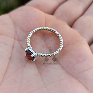 Minimalist Boho <b>Garnet</b> Sterling <b>Silver</b> <b>Ring</b> Handmade Natural Gemstone Jewelry Inlay Setting Anniversary Birthday Gift for Her - Product Image 4