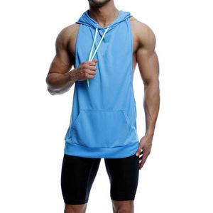 New Polyester <b>Sleeveless</b> <b>Hoodie</b> Tank Top <b>Men</b> Fashion White Custom Logo Sports Gym Stringer Plain Hooded Tank Top - Product Image 3