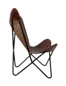 Silla con diseño de mariposa, sillón de salón de cuero genuino, marrón, Retro - Product Image 3